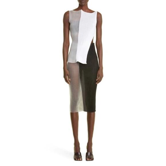 NWT A. Roege Hove Sofia Sheer Ribbed Top Women's Black White Size XS X-Small - Picture 1 of 6